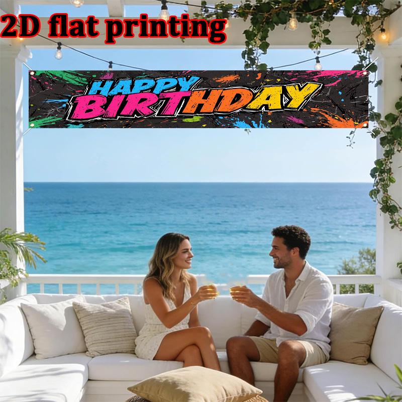 Happy Birthday Graffiti Banner, Vibrant Graffiti Style Lettering Design, Polyester Outdoor Fence Wall Door Party Decoration