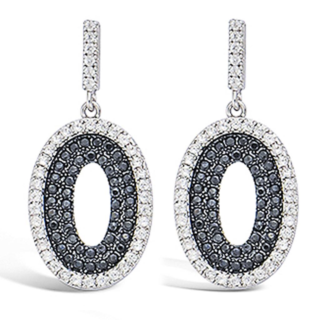 Les Trésors De Lily [L7689] - Silver Earrings 'Sissi' Black White (rhodium-plated) - 269x12 Mm