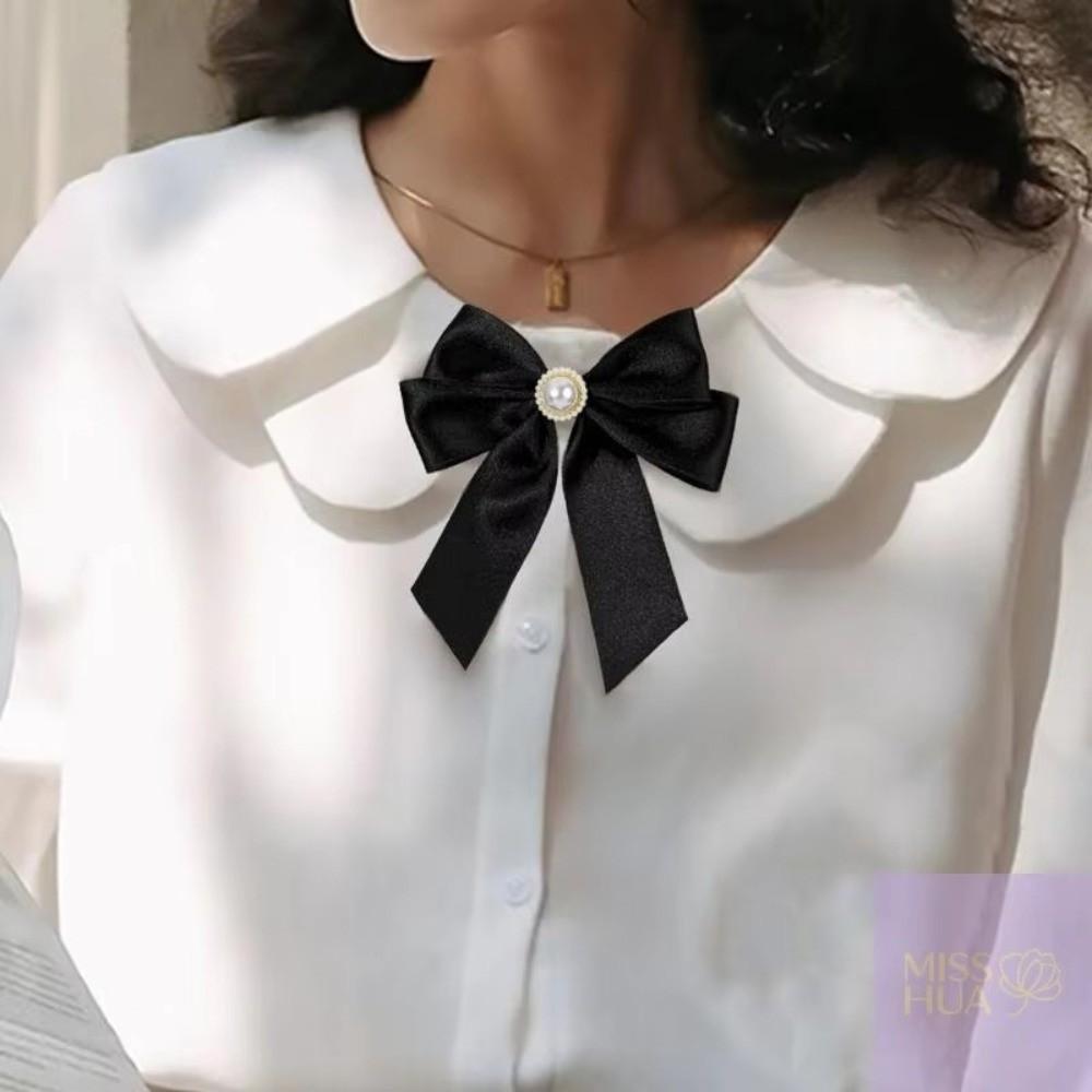 Black Satin Bowknot Brooches Pearl Badge Pin Elegant Clothes Accessories For Funerals and Mourning
