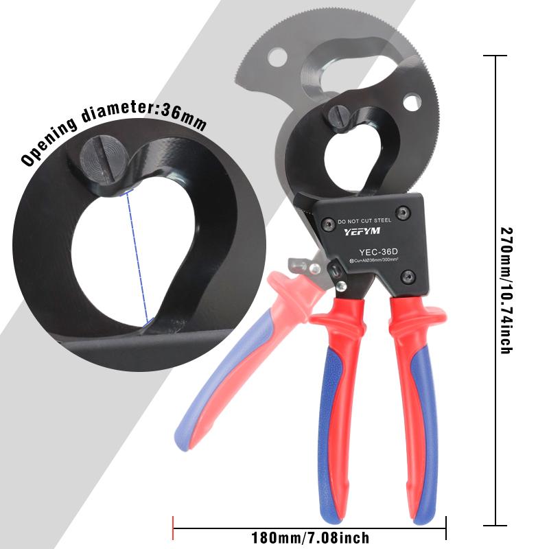 Insulated Ratcheting Cable Cutters Wire Pliers Heavy Duty Wire Cutters for Multi-Strand Aluminum & Copper Cables Up To 240mm²