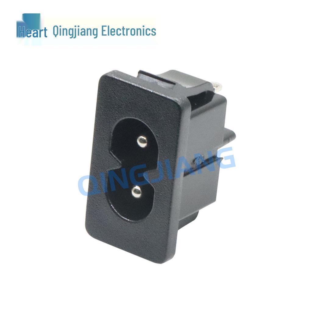 Black C8 AC Power Connector: 8-Shaped Female Socket with Two-Pin, Two-Core Design and Embedded Card-Type Tail Plug.