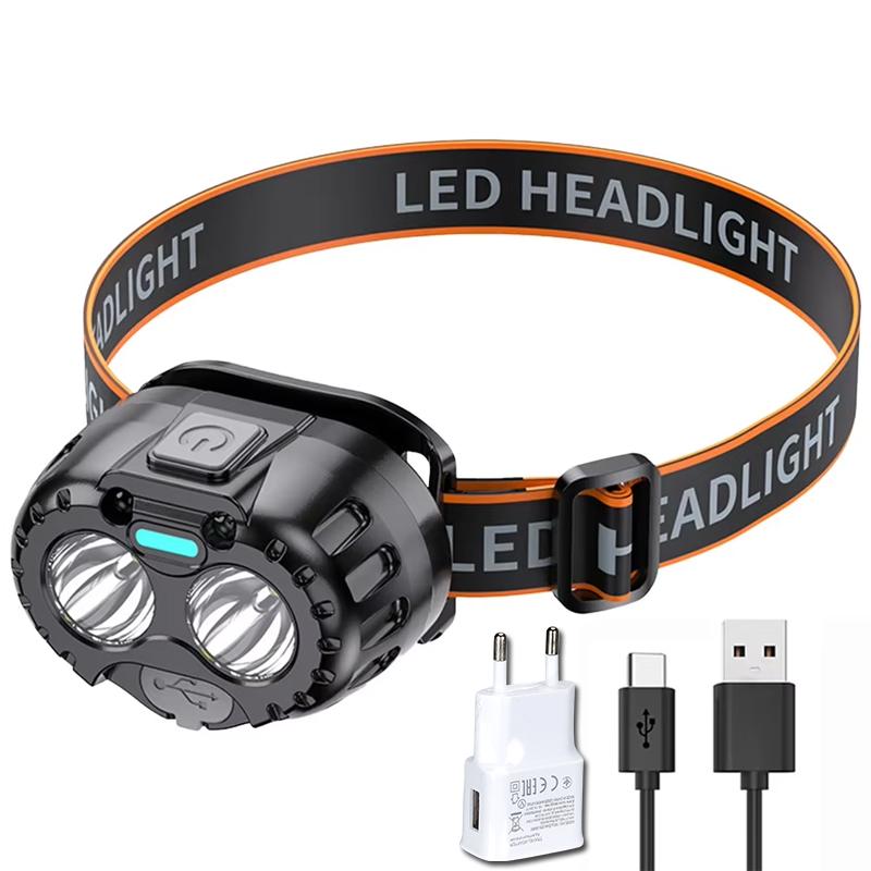 Leistungsstarke LED-Stirnlampe, IPX4, wasserdicht, Notfall-Stirnlampe, 250 lm, XPE-LED-Stirnlampe, 500 mAh, für Outdoor-Angeln, Camping, Wandern