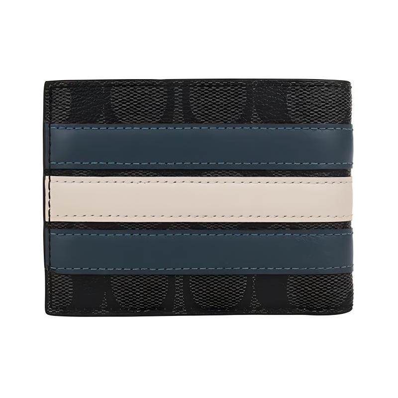 COACH Billfold Wallet 11 ultra-thin leather wallet regular men's black gray with blue and white