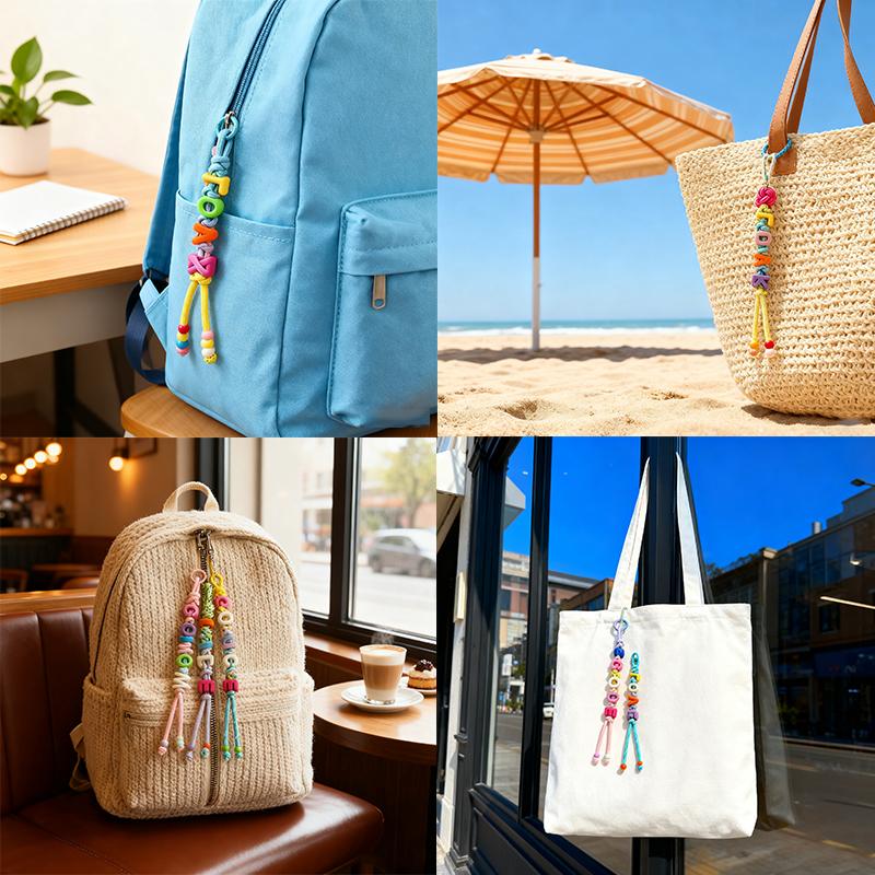 Cute Acrylic Custom Letter Braided Rope Lanyard Keychain Personalized Bag Accessories Handmade Backpack Keyring