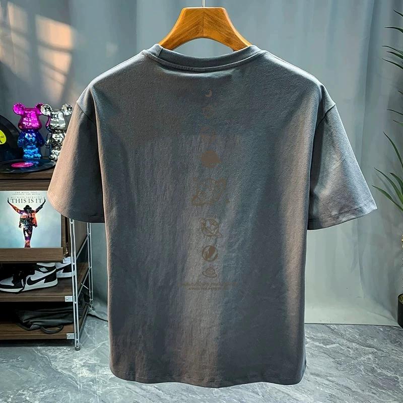 Cotton Round neck trendy tops, fashionable and versatile men's T-shirts, loose printed short sleeves for couples