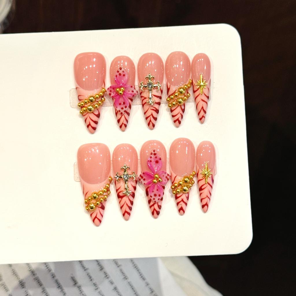 10 Pcs Black Stiletto Handmade Press On Nails Spicy Girl Wearable Fake Nails Stick On False Nail Tips