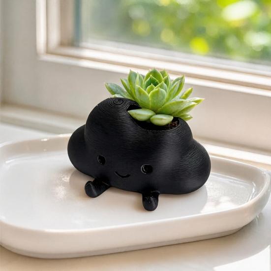Cloud Shaped Storage Holder, Cute Smiling Face Decor, Multi-Functional Organizer for Pen Succulents & Makeup Brush, Compact Ornament for Desktop Decor