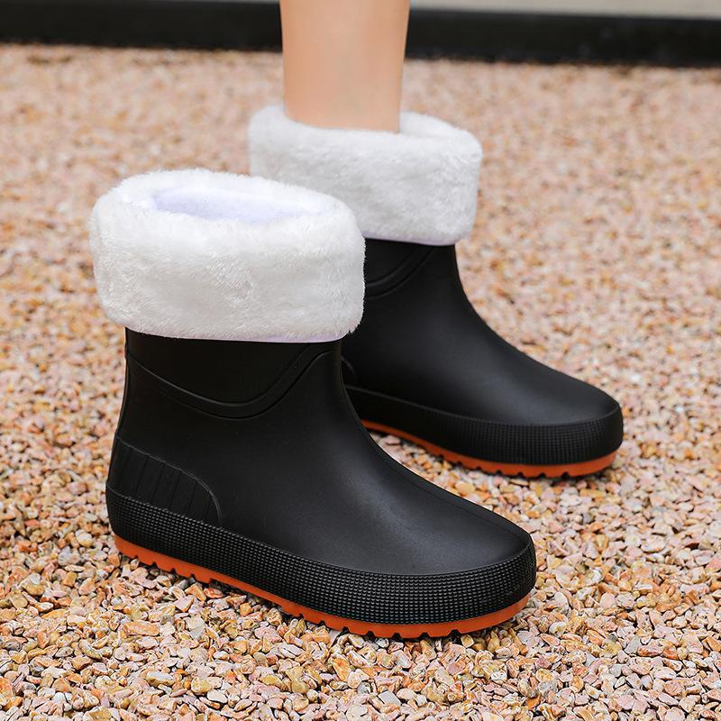 Soft-soled rain shoes women's winter fashion outer wear velvet water shoes new waterproof and non-slip rain boots medium tube kitchen rubber shoes