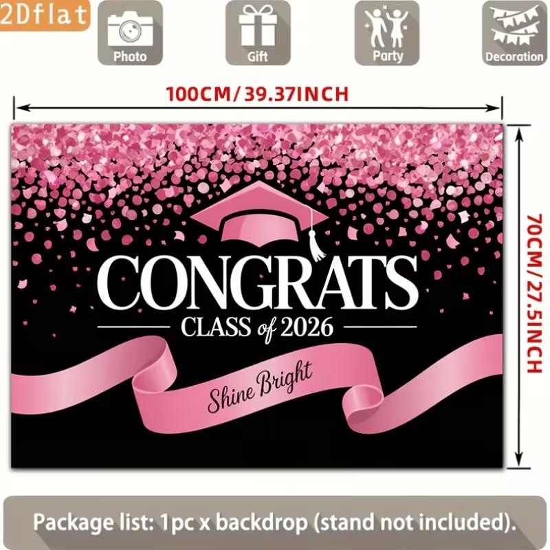 2D Rosa Schwarz Glückwünsche Abschluss Hintergrund Klasse von 2026 Party Dekoration Banner