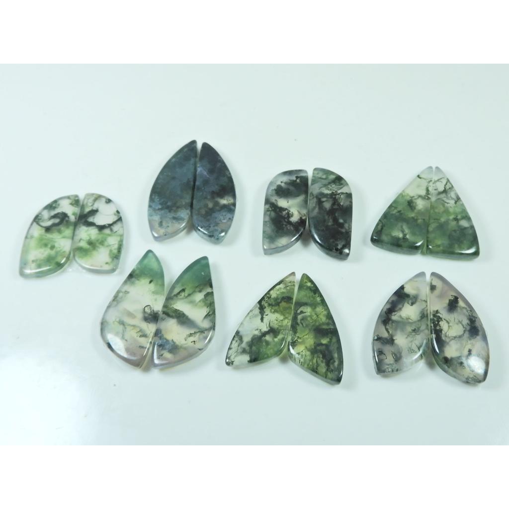 Natural Moss Agate Matche Pair Fancy Cabochon Loose Gemstone 07 Pair Lot C-3362