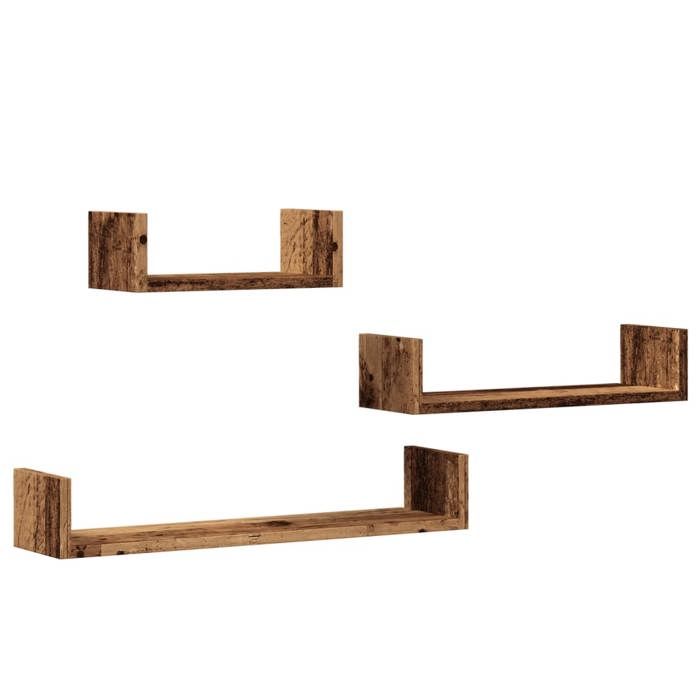 VidaXL Wall Shelves 3 Pcs Old Wood Engineered Wood, Wall-mounted Floating Shelf, Laundry Shelf, CD Shelf 855792