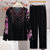 2pcs Pants Suit Autumn Women's Embroidery Plus-size Velvet Blouse High-waist Velvet Harem Pants Two-piece Set Velvet Outfits
