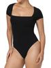Women's Short Sleeve Bodysuits Double Lined Thong Body Suit Shirt Square Neck Going Out Tops Casual Tight Leotards