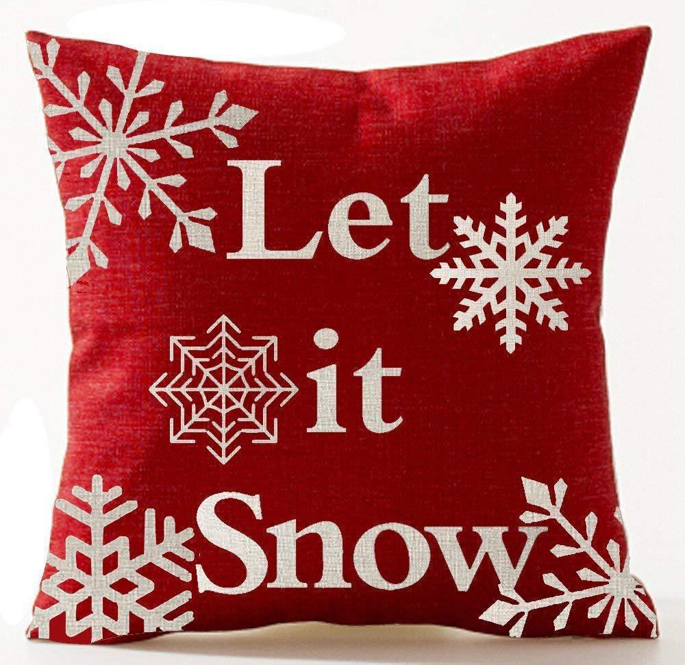 Red Plaid Sofa Linen Christmas Pillow Cover Reindeer Snowflake Home Cushion Cover