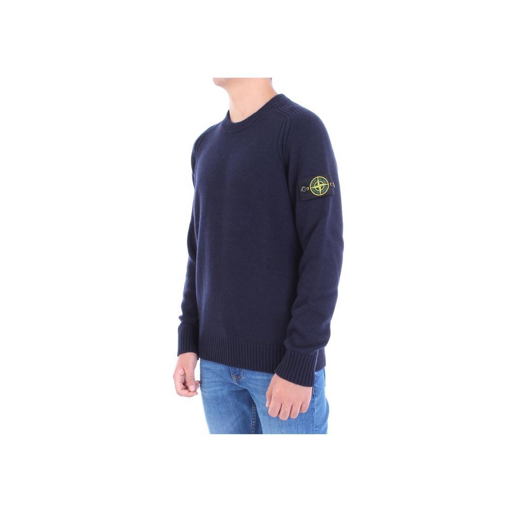 STONE ISLAND Solid Color Crew Neck Fitted Long Sleeve Sweater Men Sweater Navy-Blue 7115552A3-V0020