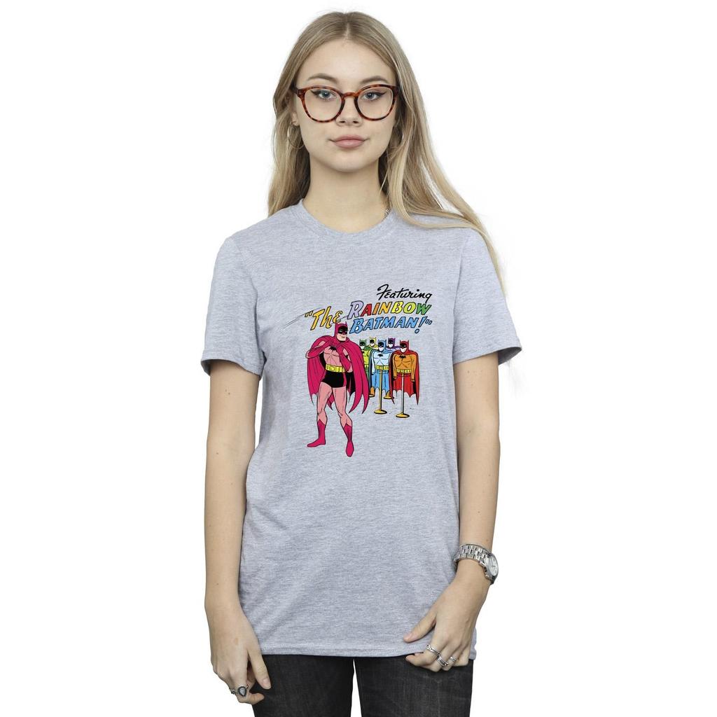 DC Comics Damen-/Damen-Batman-Comic-Cover-Rainbow-Batman-Boyfriend-T-Shirt aus Baumwolle