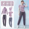 Womens Breathable Fitness Set Short Sleeve Slim Fit Yoga Top Lantern Pants Running Gym Workout