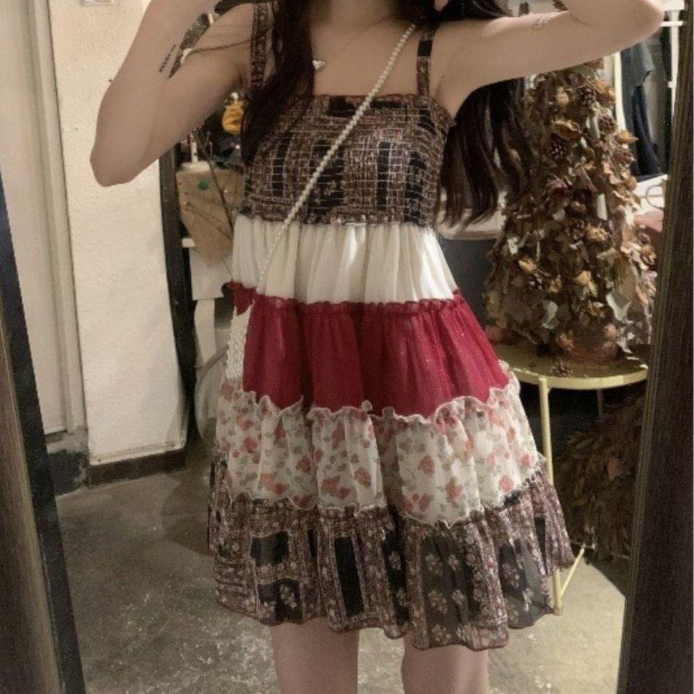 Sweet French Floral Chiffon Mini Camisole Dress for Petite Summer Beach Vacation S