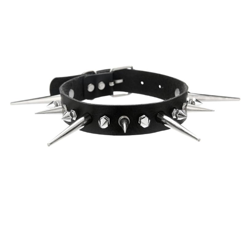1Pc Punk Women Harajuku Heart Religion Cross PU Leather Choker Necklaces Punk Gothic Spike Rivet Collares Bell Torques Jewelry