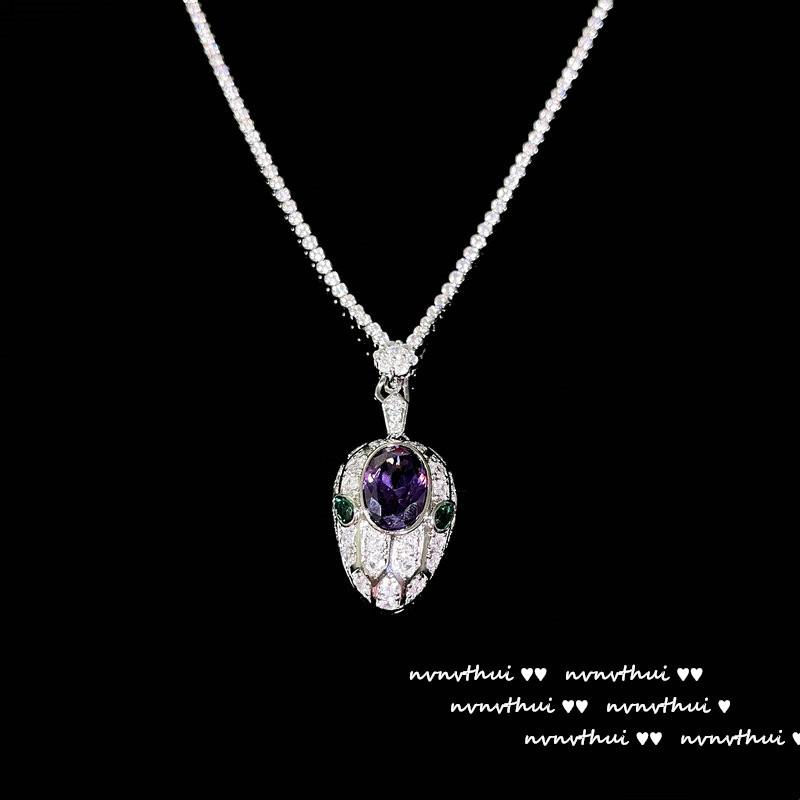 Original Women Sparkling Amethyst Snake Head Wedding Jewelry Sets White Gold Plated Banquet Ring/Earring/Necklace/Bracelet Chain