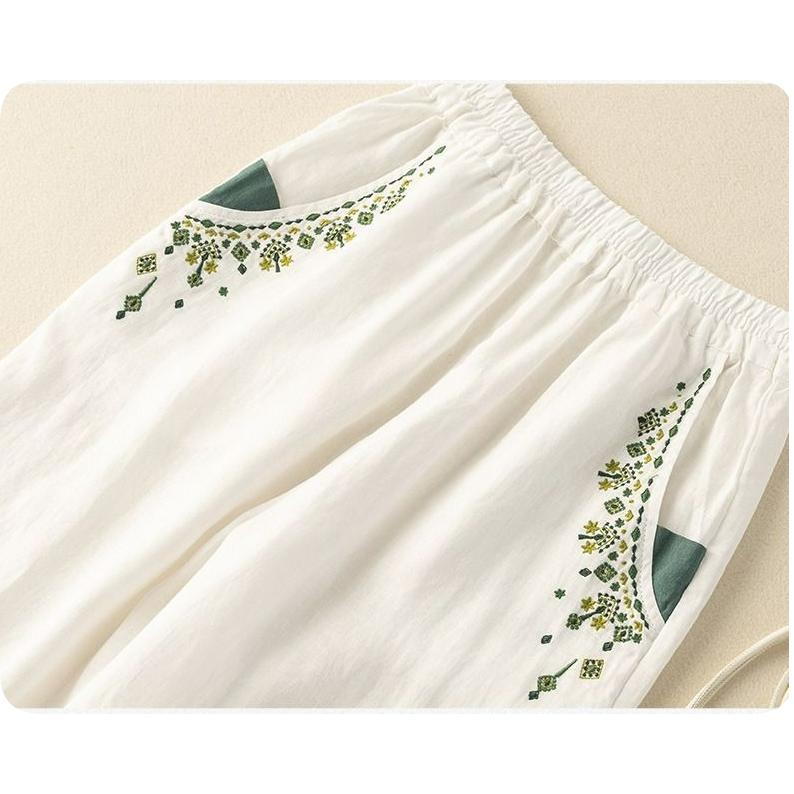 Retro Embroidered Carrot Pants Women's Summer Straight Harem Pants Loose Solid Color All-match Casual All-match Nine-point Pants