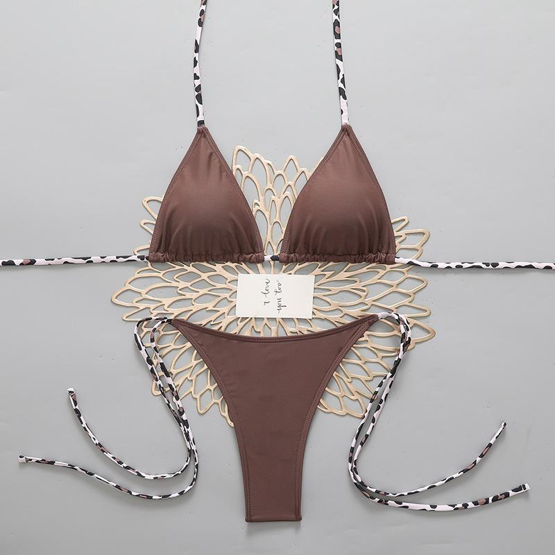 Bikini da Spiaggia da Donna con Stampa Leopardata Sexy 2026 Costume da Bagno con Laccetti al Collo e Perizoma Micro Set Bikini Costumi da Bagno Femminili per Donna da Indossare
