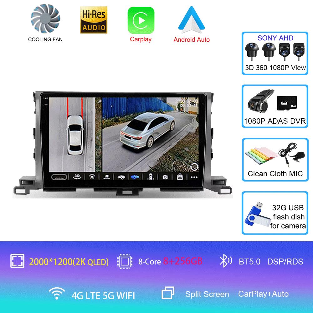 Für Toyota Highlander Kluger 3 XU50 2013 2014 - 2019 Autoradio Android 14 Navigation Multimedia-Player GPS WiFi+4G Carplay Auto