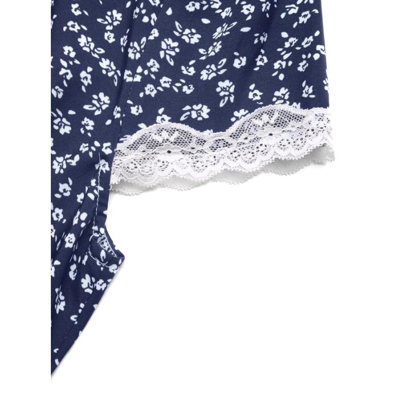 Damenmode Sommer Frühling Blumenmuster Druck Kurzarm V-Ausschnitt Hohe Taille Freizeitkleider