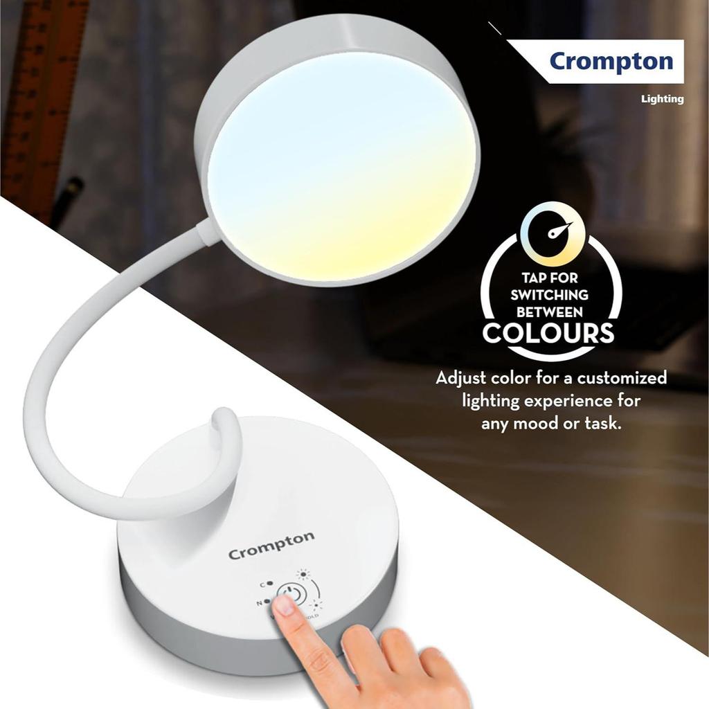 Plastic Deskmate 5W USB Rechargeable LED Desk Lamp | Flexible Neck, Colour-Changing & Smooth Dimming | Flame-Safe Design | Pack of 1