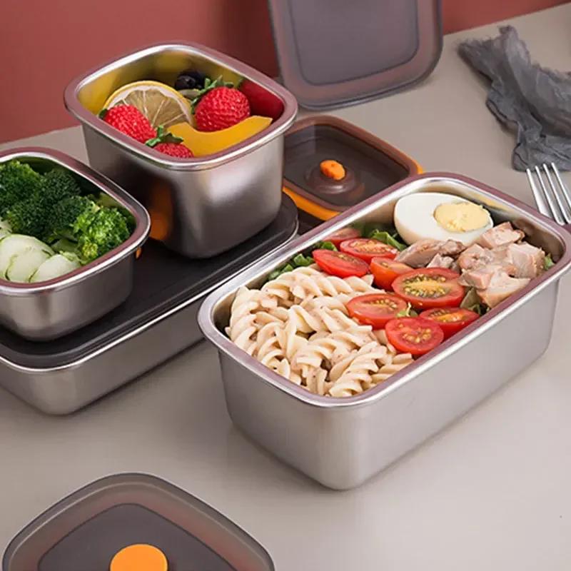 250ML/600ML/1000ML 304 Stainless Steel Bento Lunch Box with Lid Food Containers Fresh-keeping Box Home Leak-Proof Storage Box
