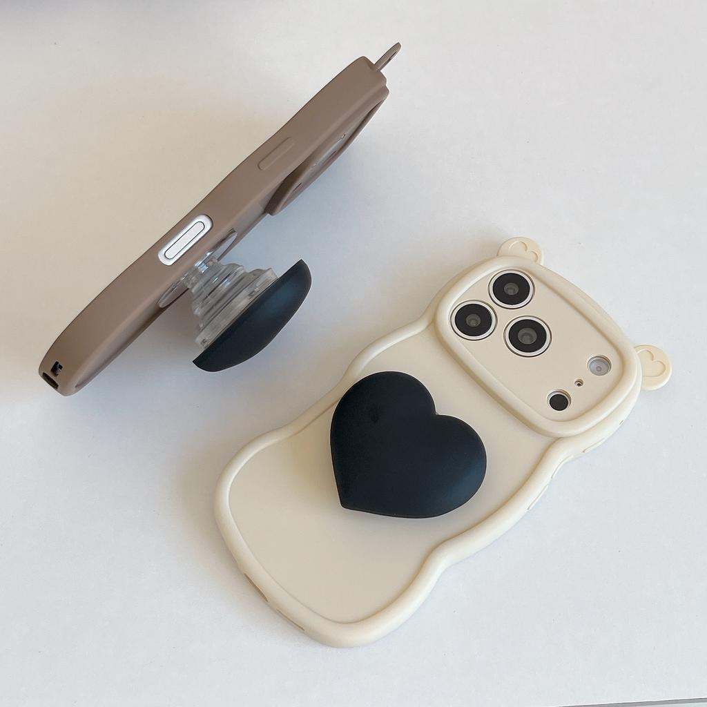 Love Bracket Applies To iPhone16Pro Max Apple 17 Mobile Phone Case 15/14 New Three-dimensional Bear Ears