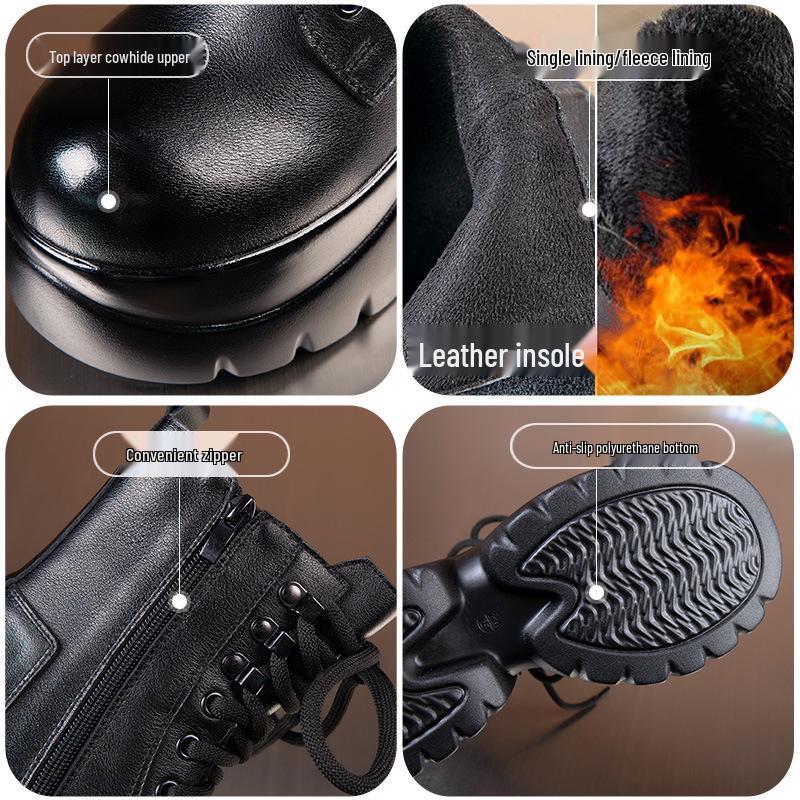 Women's Small Leather Martin Boots - Black British Style, High-Heel, Short, 2025 Autumn/Winter