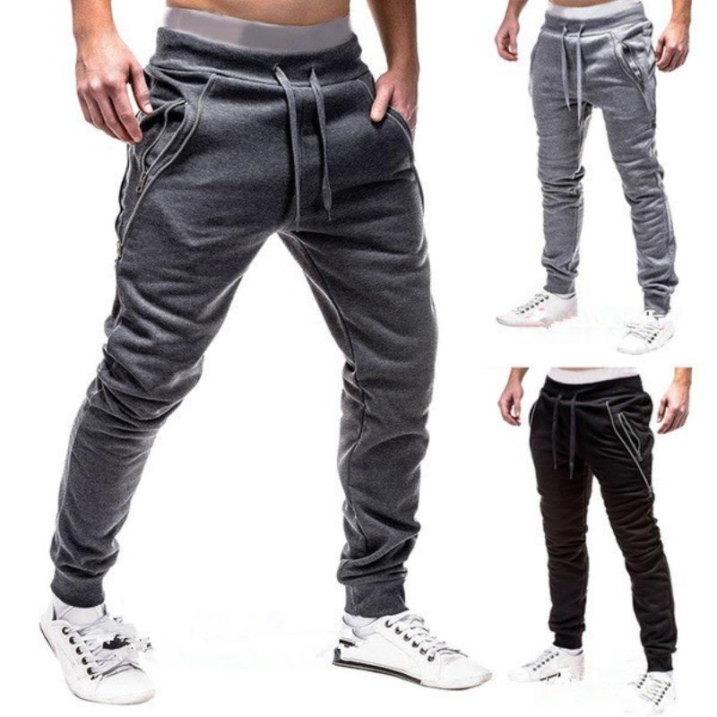 Men Drawstring Zipper Tapered Ankle Fashion Casual Sports Long Pants