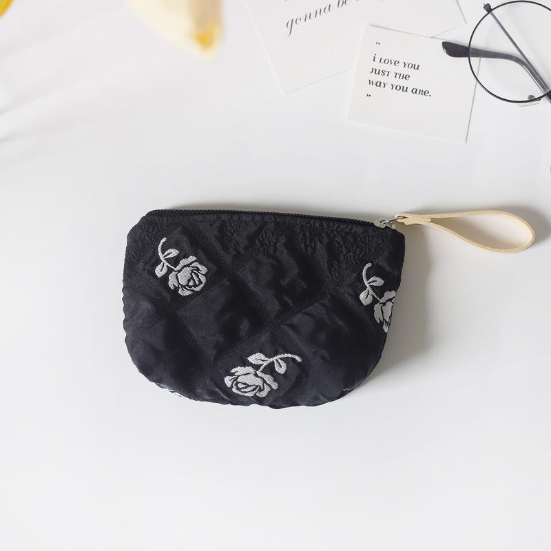 Корейский стиль Плиссированный кошелек для монет с розой - Милый ромбовидный узор для студентов
