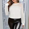2026 New Women's Spring and Autumn Fashionable Elegant Rhinestone Mesh Patchwork Long Sleeve Top