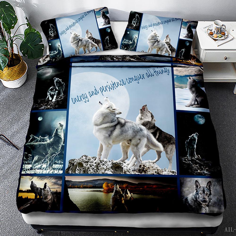 European and American style animal film and television quilt set three-piece 3D digital printing bedding