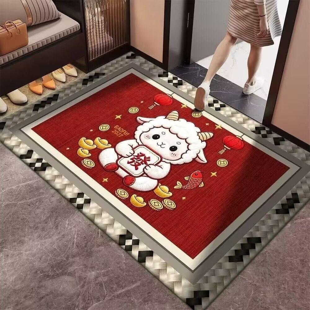 Cartoon Lamb Chinese Sheep Year Floor Mat Sheep Printed Welcome Door Mat Spring Festival