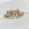 Huitan Exquisite Love Stud Earrings for Women  Temperament Ear Piercing Heart Earrings Wedding Party Statement Jewelry Gift