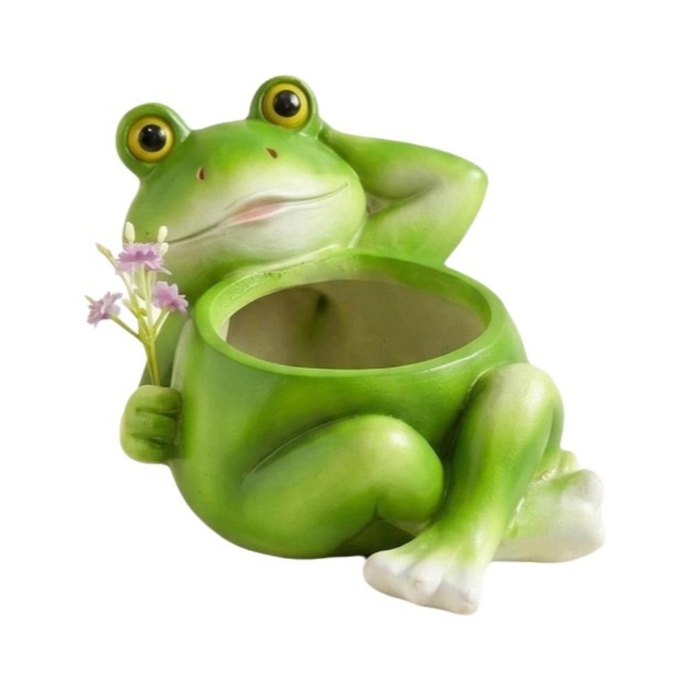 Funny Resin Frog Flower Pot Cartoon with Drainage Hole Succulent Planter Decorative Plant Holder Balcony Decor