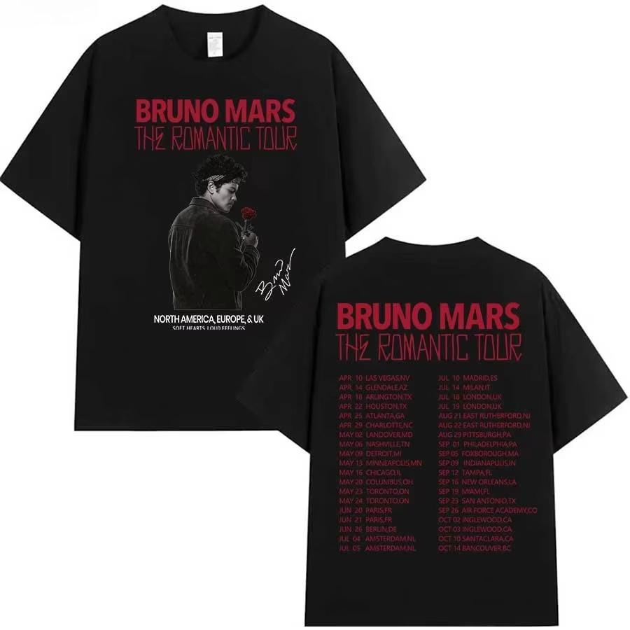 2026 Bruno Mars The Romantic Tour T Shirt for Men Women Hiphop Streetwear Oversized Tops Cotton T-Shirt Casual Short Sleeve Loose Tee Oversized Tops