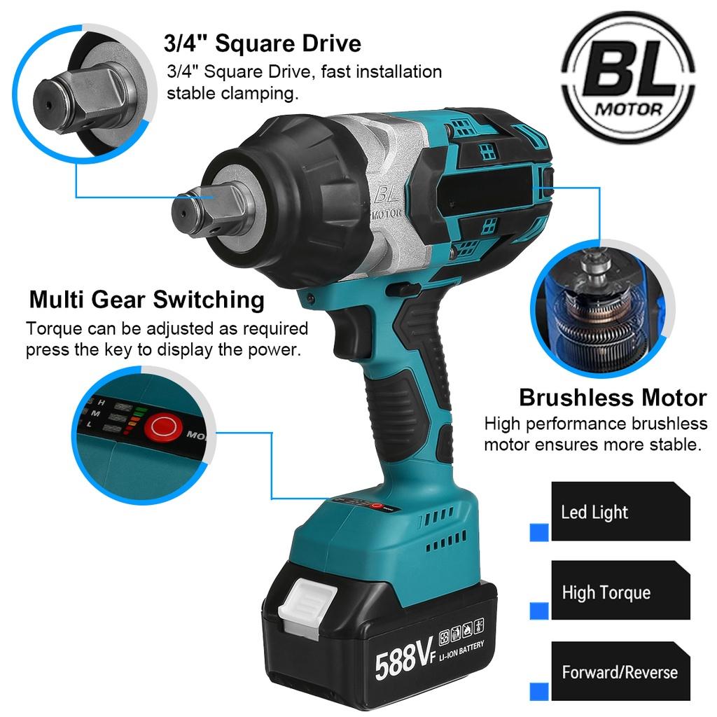 Klucz udarowy elektryczny bezszczotkowy 588VF 3/4 cala o wysokim momencie obrotowym 2100N.M Narzędzie do naprawy samochodów ciężarowych i samochodów osobowych dla akumulatora 18V