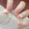 Grapefruit Ombre Milky White Bow False Nail Tips Stickers