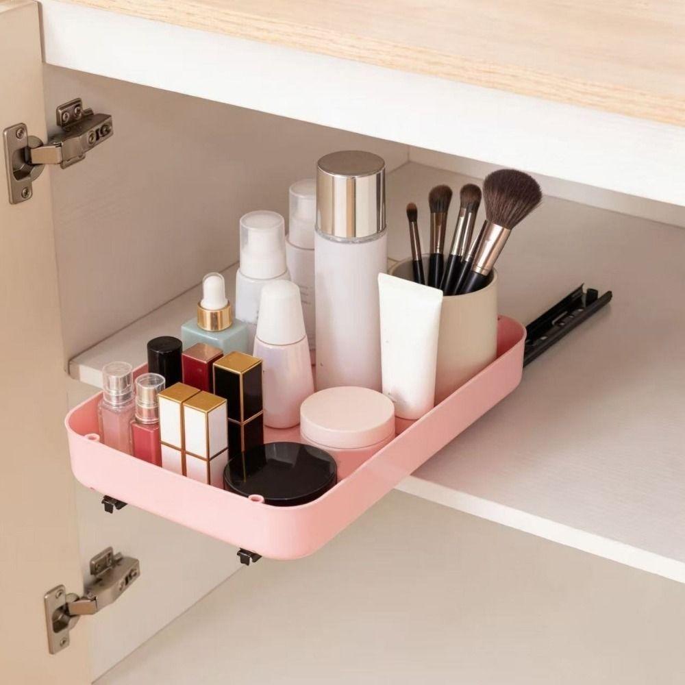 Large Capacity Pull Out Storage Tray Anti-slip with Slide Rails Sliding Cabinet Shelf Plastic Slide Out Pantry Shelves Cabinet
