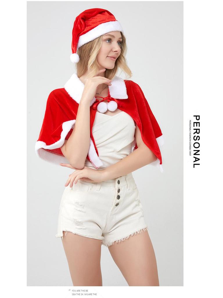 Dospělý s kapucí plášť, Vánoční dámský zlatý sametový cosplay kostým