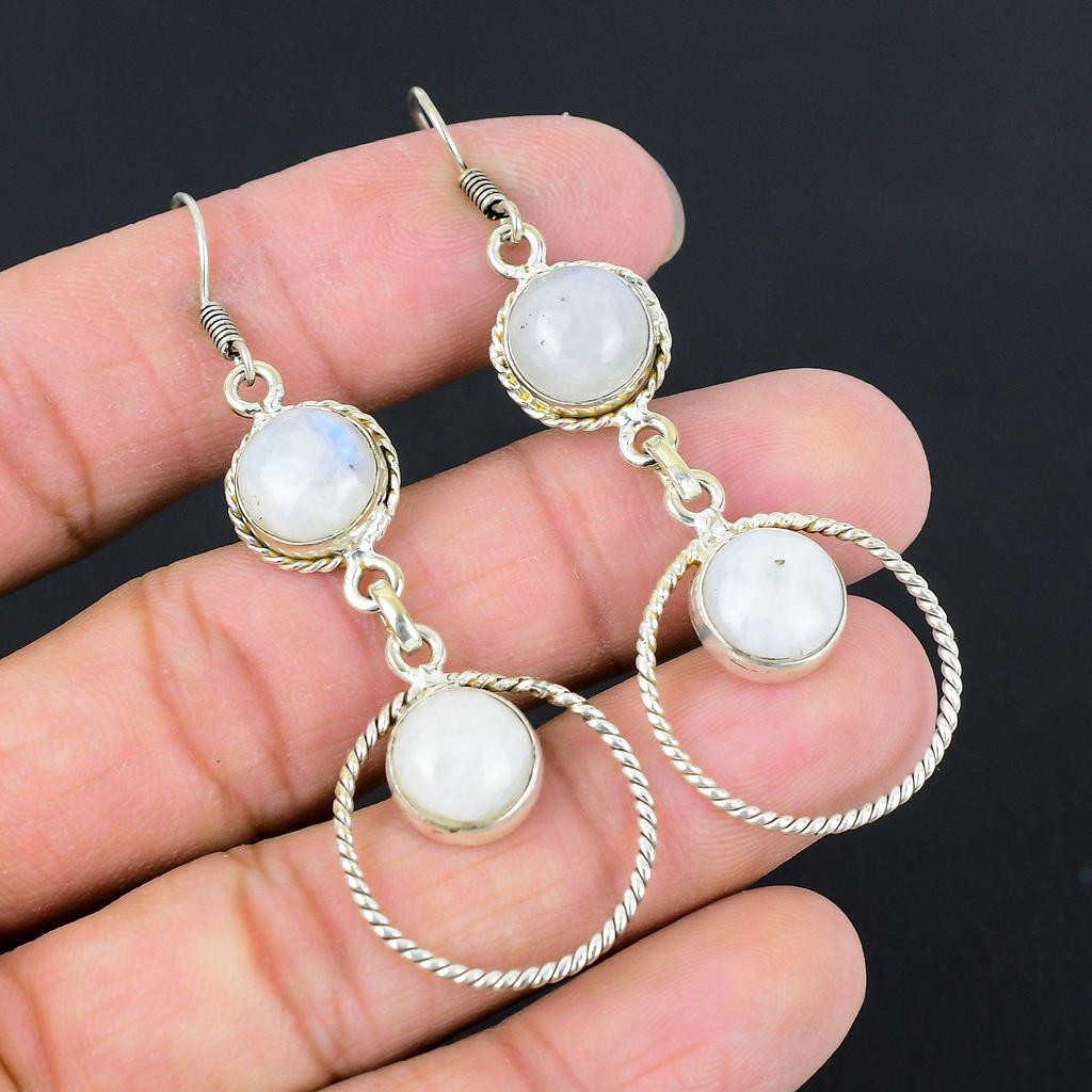 Natural Rainbow Moonstone Gemstone Drop/Dangle Earrings 925 Silver For Girls