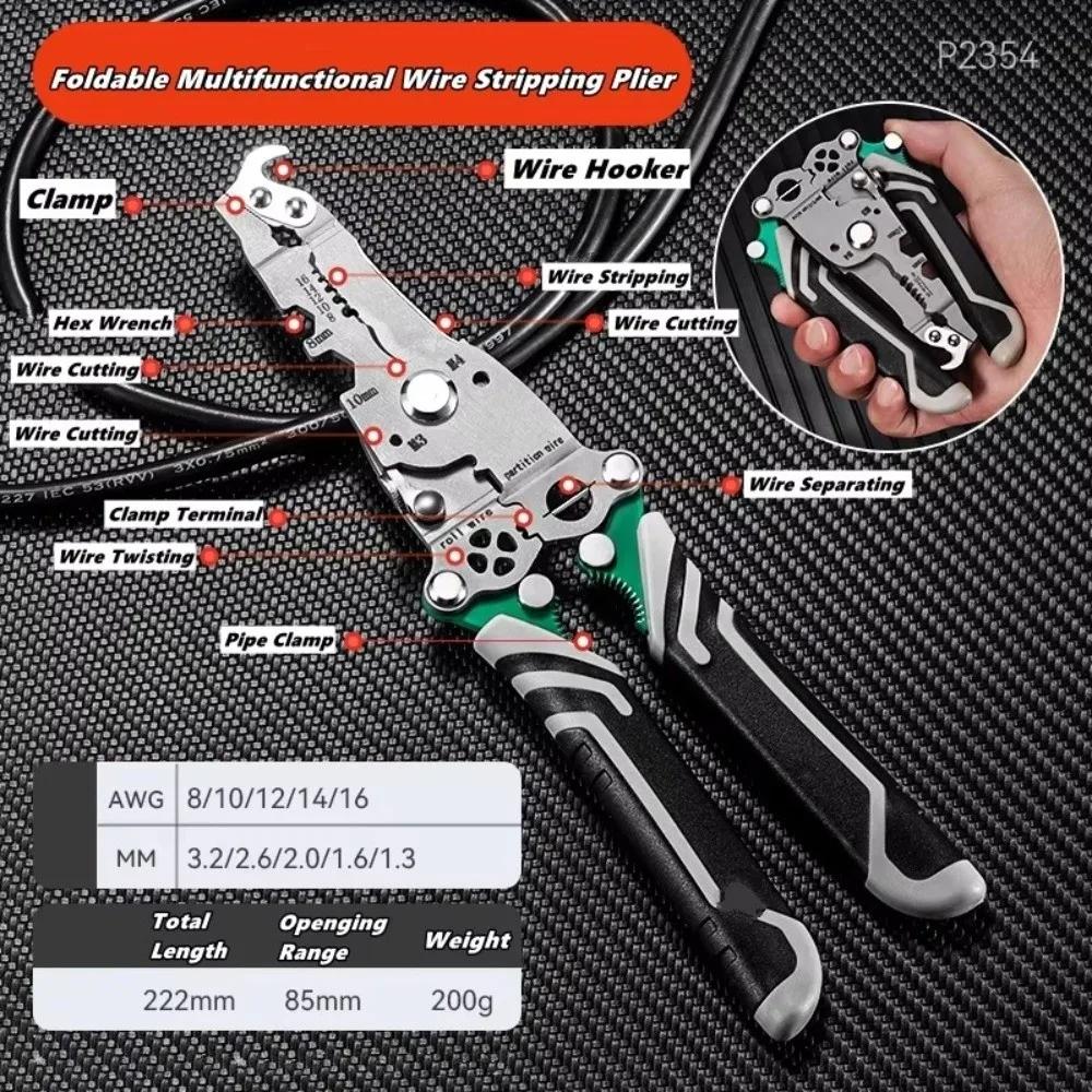 Useful Metal Wire Stripper Multi-function Manually Crimpper Foldable Wire Cutting Pliers Wireman Maintenance Tool