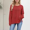 Ladies Autumn Winter Long Sleeve Round Collar Solid Color Pullover Warm Knitted Sweater Knitwear Top