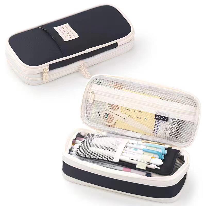 Spacious Macaron Colored Retractable Oxford Pencil Case - Compact Japanese & Korean Style for Students