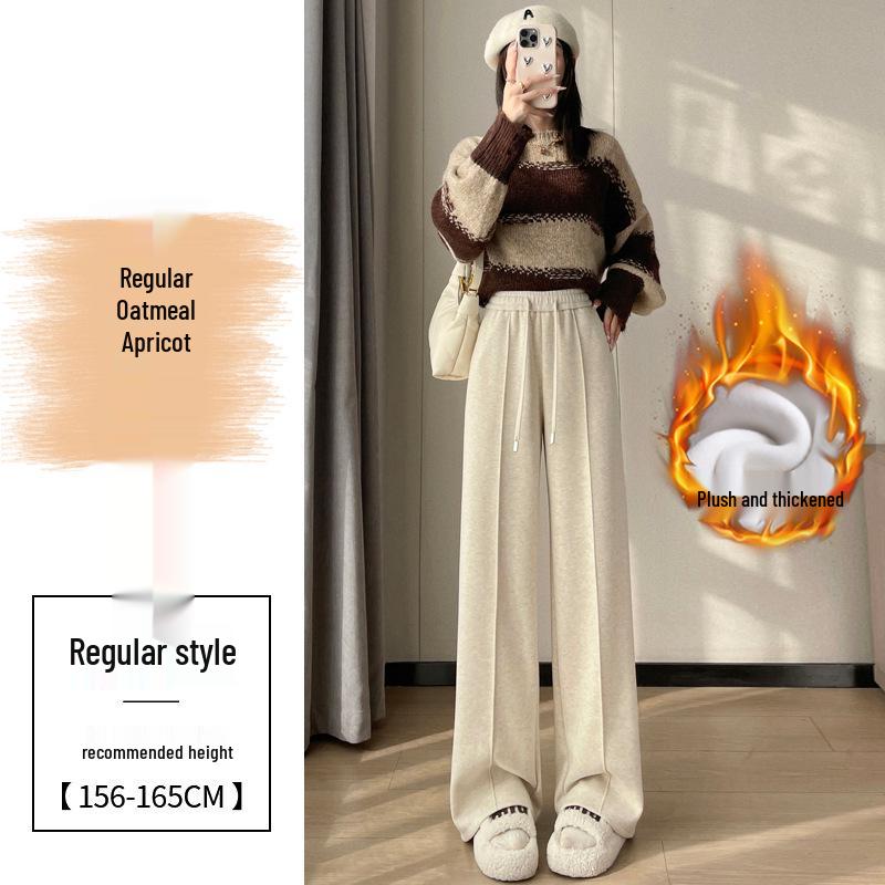 YM Women s Winter Herringbone Plush Wool Pants - Thickened, Slim, High-Waisted, Wide-Leg, Straight Casual Style 2025 Small