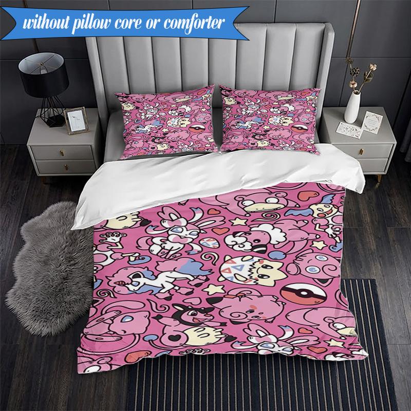 Rosa Pika Muster 3-teiliges K-Pop Musikgruppen Bettwäsche-Set, Ideal für Schlafzimmer, Wohnheim, Enthält Bettbezug und 2 Kissenbezüge, Fan-Geschenke